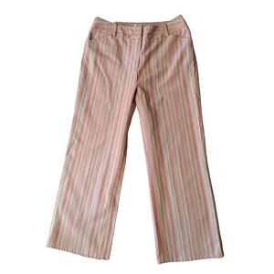 Nine & Co Pants Women Size 10 Orange‎ Beige Stripped Weekend Cropped Pockets